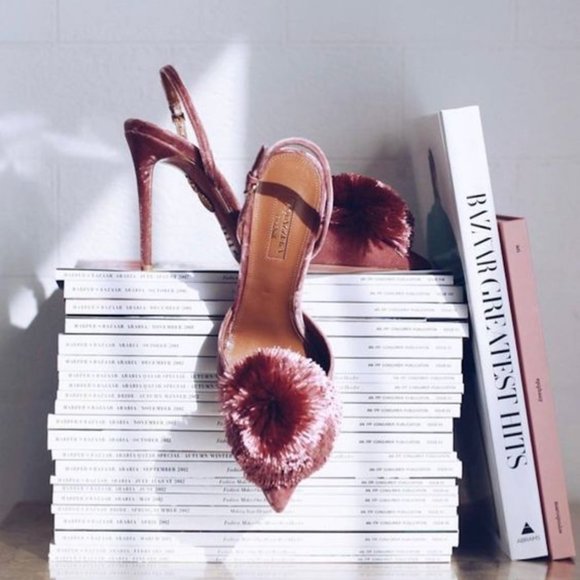 Aquazzura Shoes - AQUAZZURA Powder Puff pompom velvet pumps